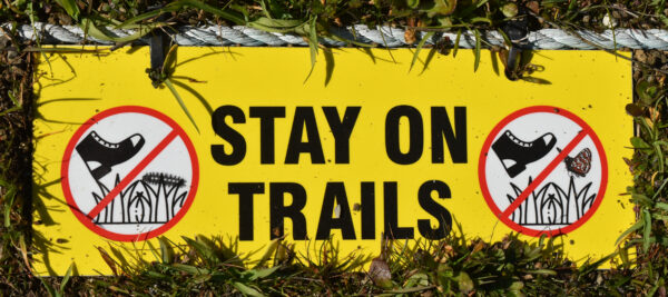 Helliwell Stay on Trails sign. Photo by Chris Junck.